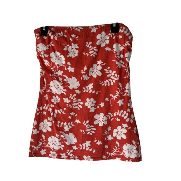 Vanity Y2k Hawaiian Large Red White Floral Strapless Tube Top Beach Summer - Picture 1 of 7